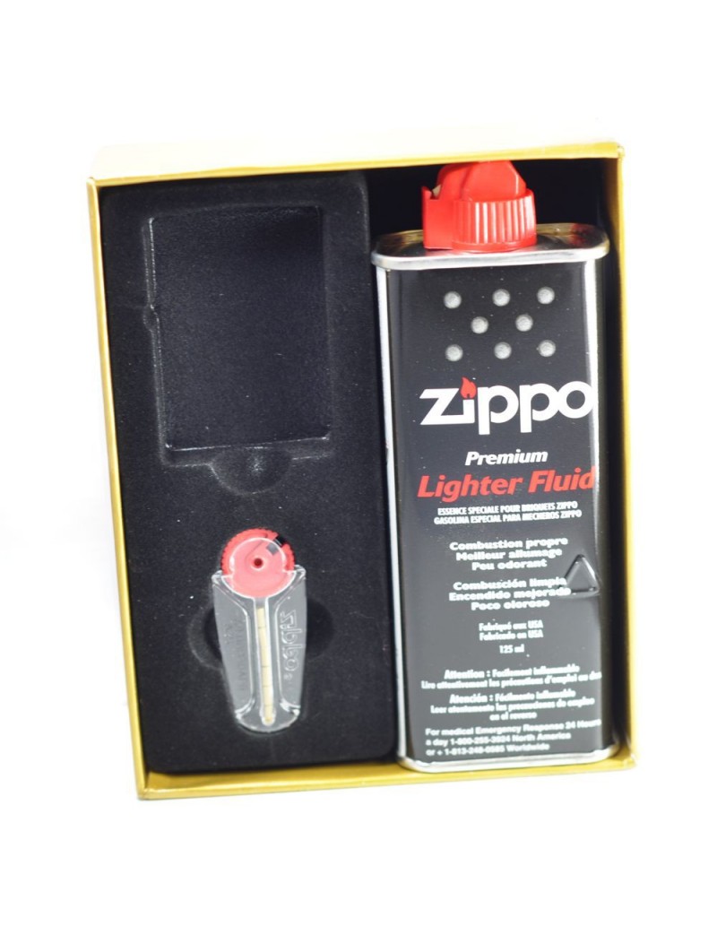 Zippo Kit 3 : Zippo Briquet chromé + essence, pierres à feu, ouate