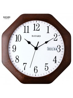 Pendule murale jour et date - BAYARD - Bois massif