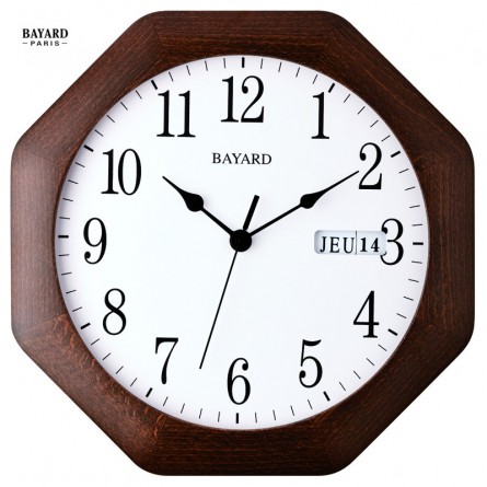 Pendule murale jour et date - BAYARD - Bois massif