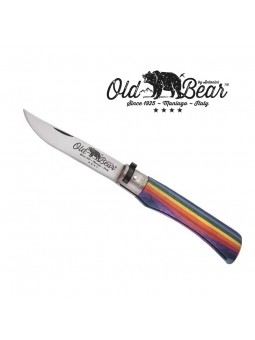 Couteau OLD BEAR L Rainbow - Virole laiton nickelé - Bois d'ayous stratifié Arc-en-Ciel